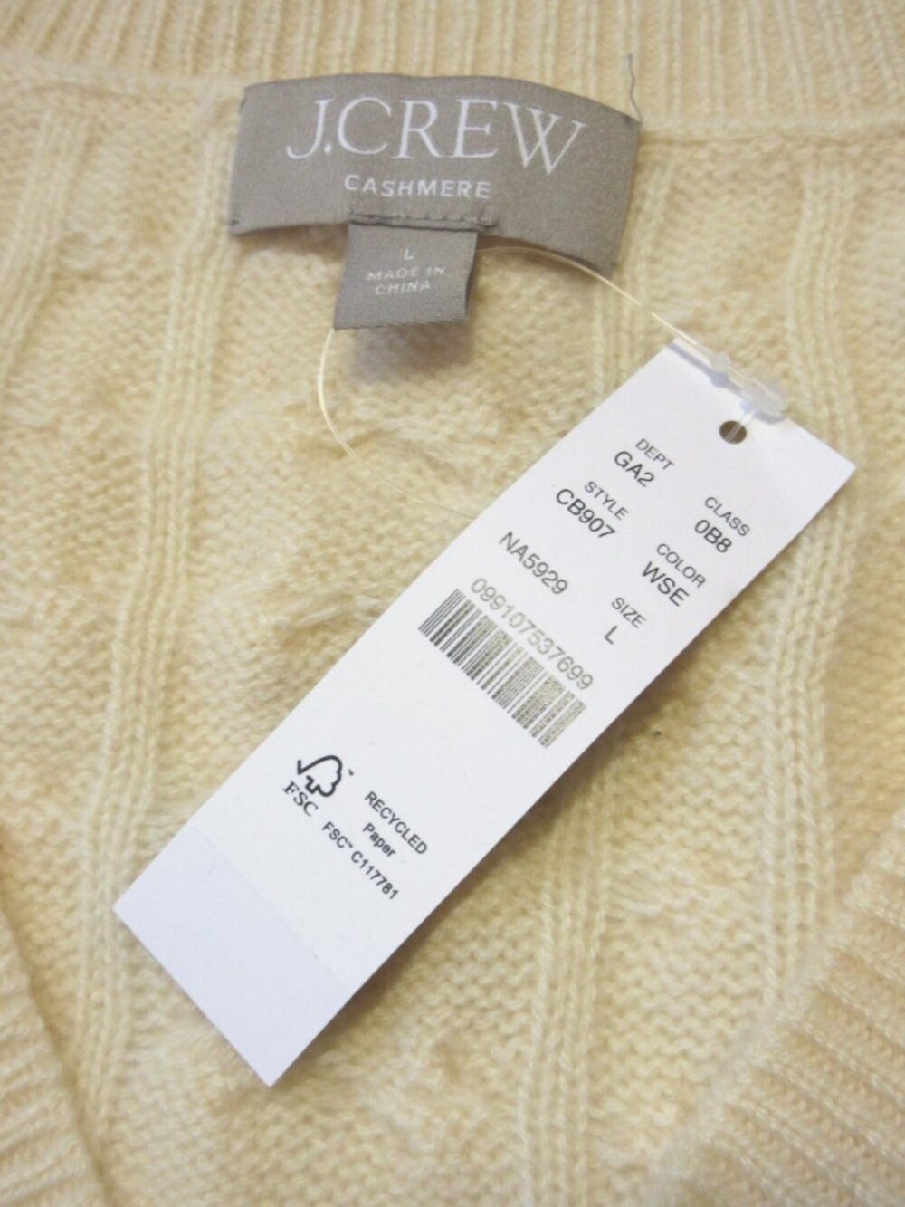 NWT J.Crew Cashmere Cropped Cable-knit V-neck Sweater in Warm Sesame Ivory L - Picture 8 of 9